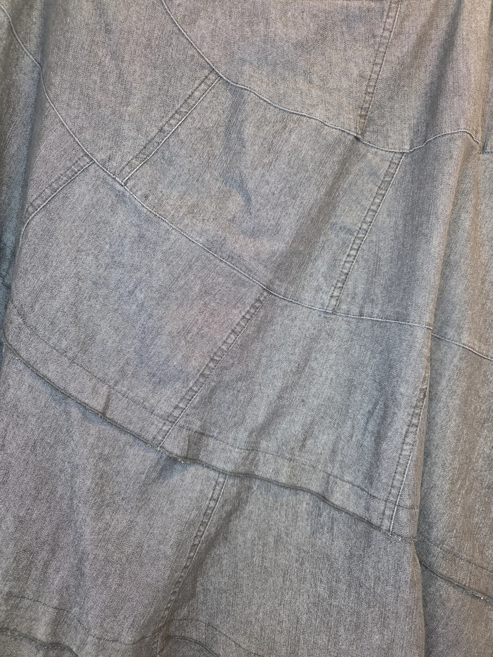 Sandro Sport Gray Denim Patchwork A-Line Midi Skirt Size 12 - Picture 5 of 7
